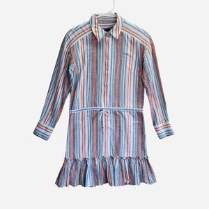 Veronica Beard Ardith Ruffled Striped Cotton Mini Shift Dress. Size XS